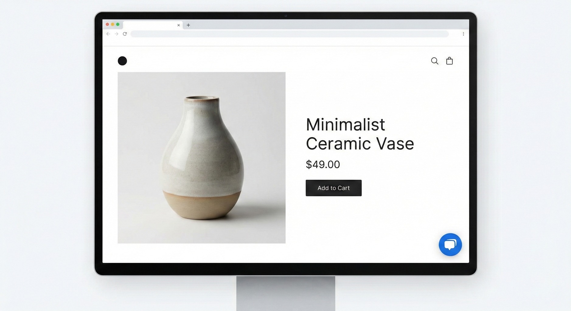 Live chat bubble on a product page, ready for customer questions
