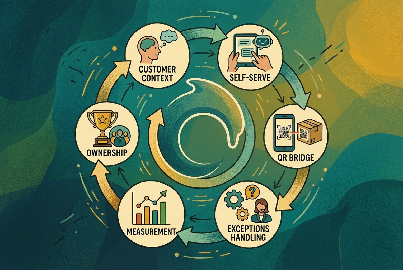 Diagram illustrating the six core capabilities of an omnichannel setup for small retail teams.