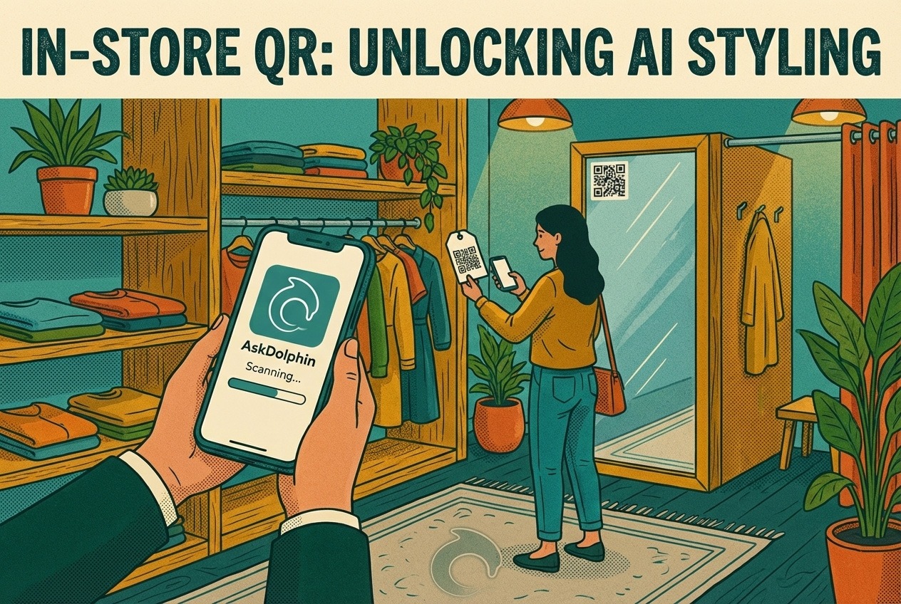 Customer scanning QR code in retail store to access AI-powered support chat